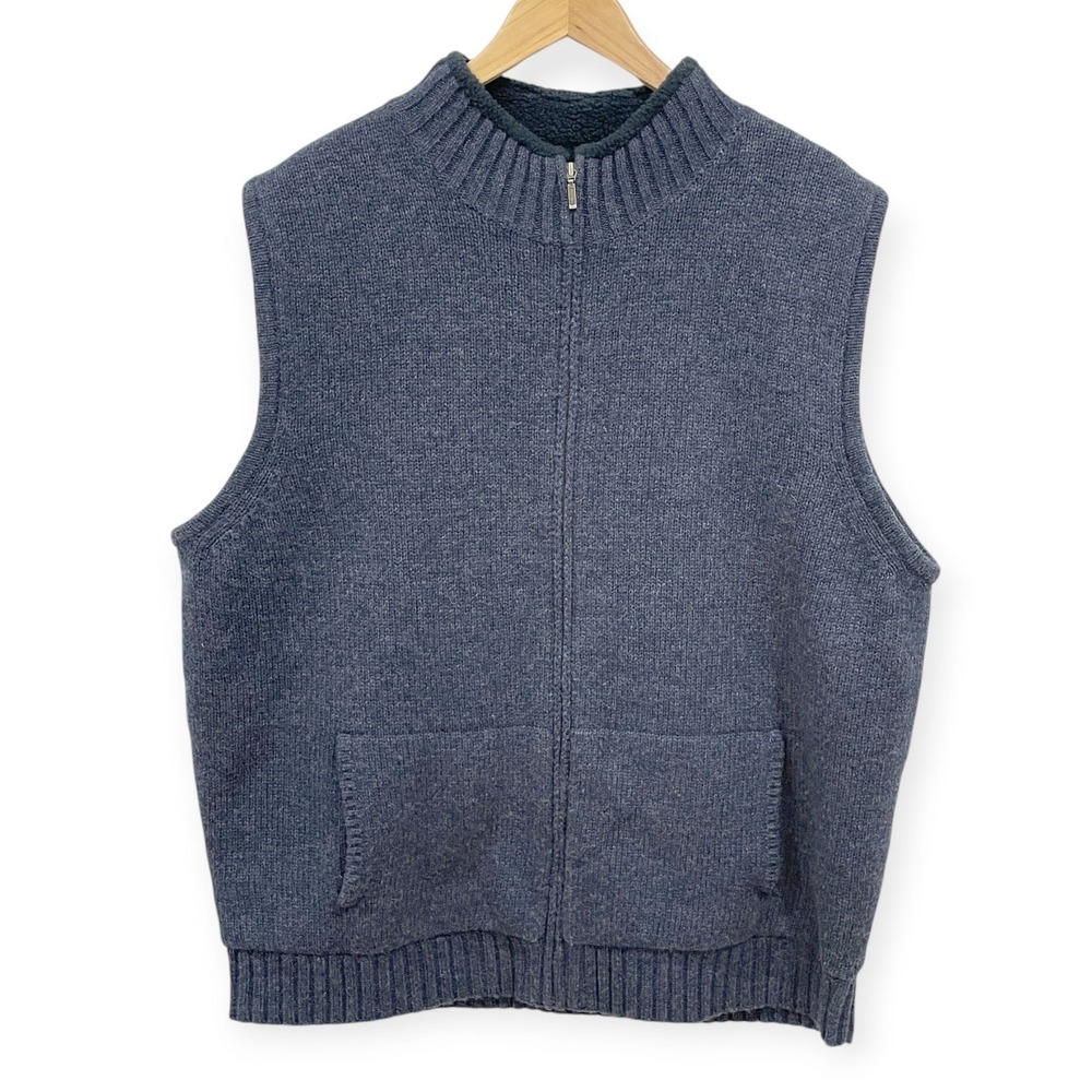 LL Bean Wool Blend Fleece Lined Zip Up Sweater Vest Mens XXL Heritage Navy Blue